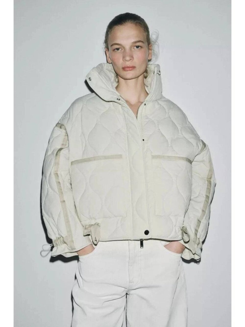 Zara Womens Quilted Coat Jacket Cream Ivory Water Repellent XS NWT